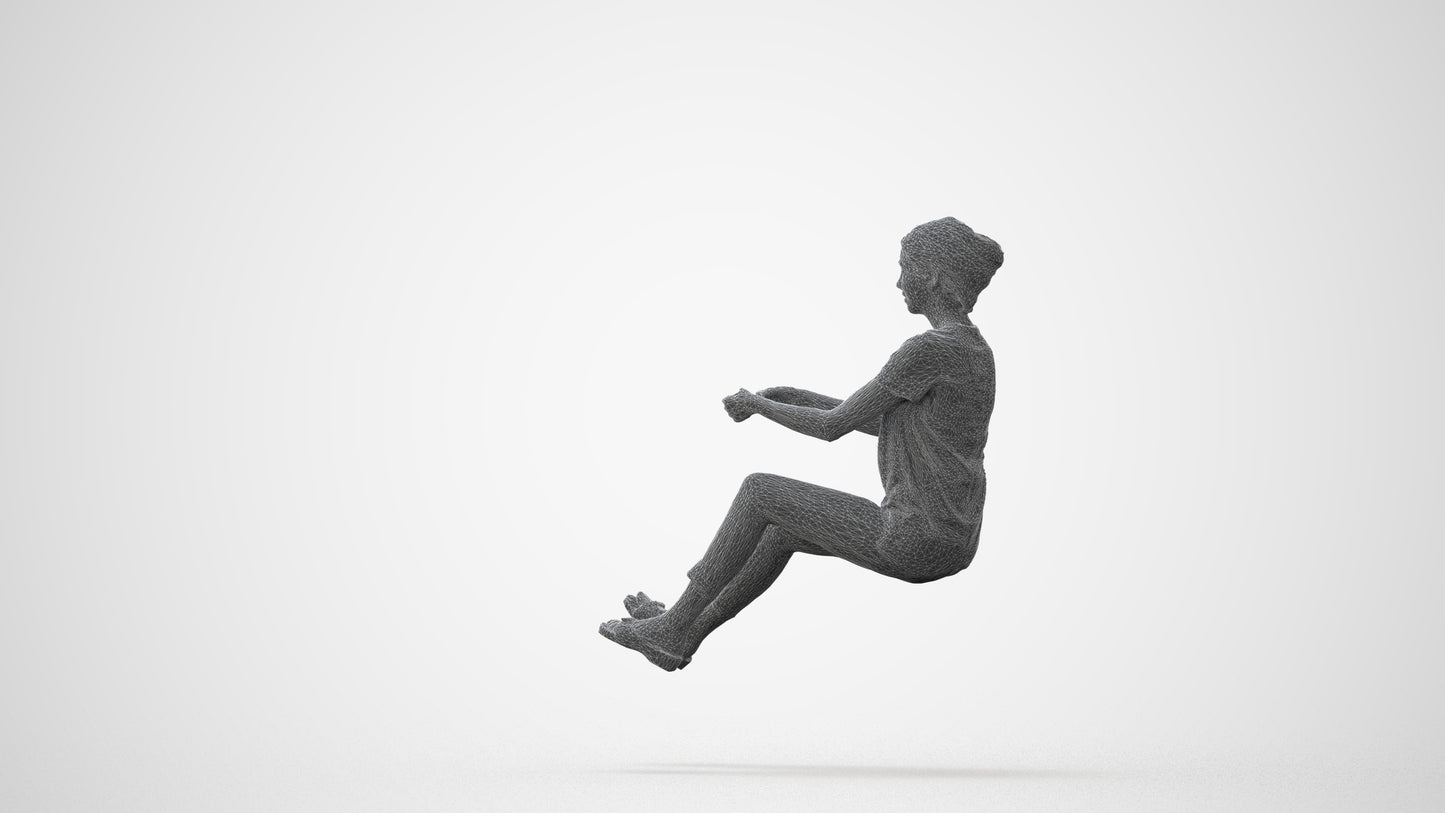 3D human model woman casual driving, photogrammetry scanned person for archviz, square thumbnail