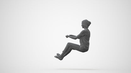 3D human model woman casual driving, photogrammetry scanned person for archviz, square thumbnail