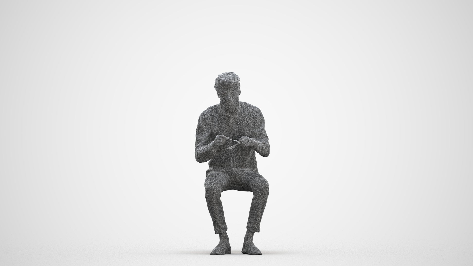 scanned 3D man casual sitting, photogrammetry people for Enscape and V-Ray, three-quarter front view render