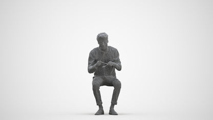 scanned 3D man casual sitting, photogrammetry people for Enscape and V-Ray, three-quarter front view render