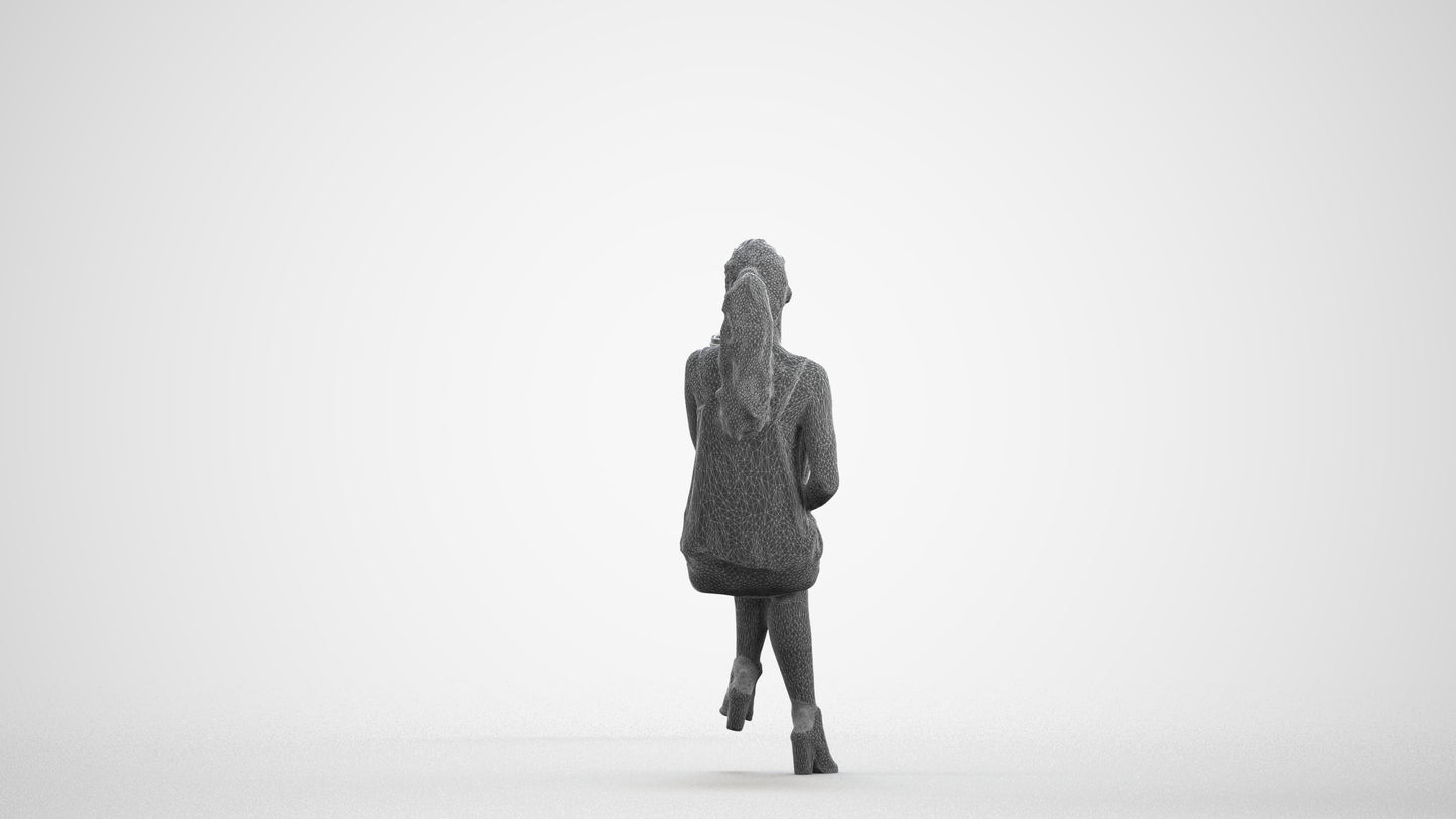 photogrammetry 3D girl casual sitting, realistic human model archviz FBX, wireframe front view