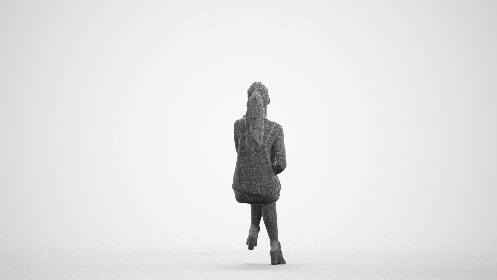 photogrammetry 3D girl casual sitting, realistic human model archviz FBX, wireframe front view