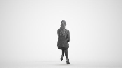 photogrammetry 3D girl casual sitting, realistic human model archviz FBX, wireframe front view