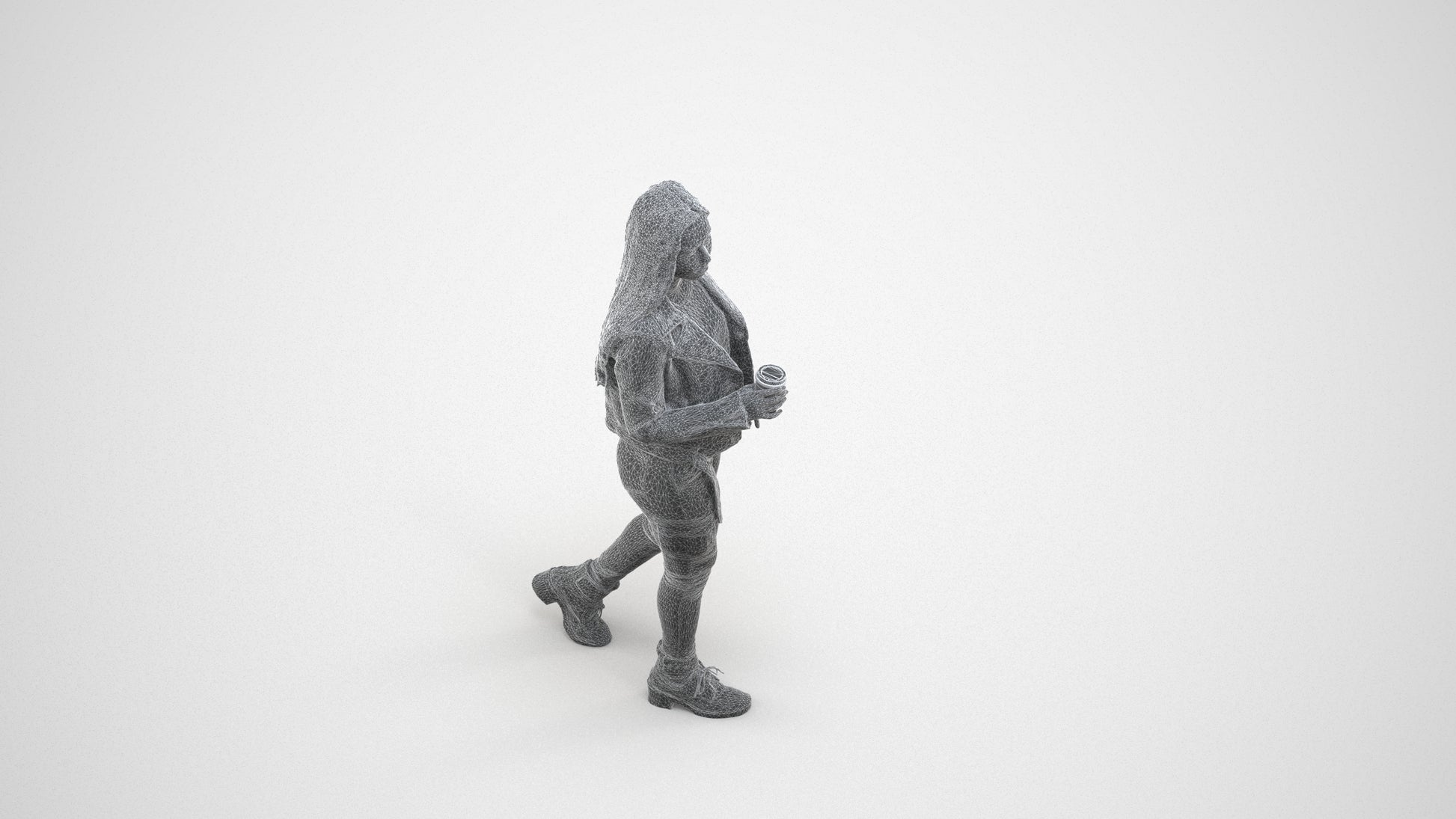 realistic 3D people woman casual walking, render-ready for V-Ray and Corona, FBX OBJ, wireframe three-quarter view