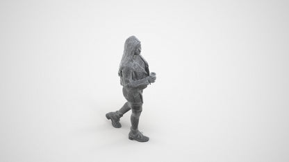 realistic 3D people woman casual walking, render-ready for V-Ray and Corona, FBX OBJ, wireframe three-quarter view