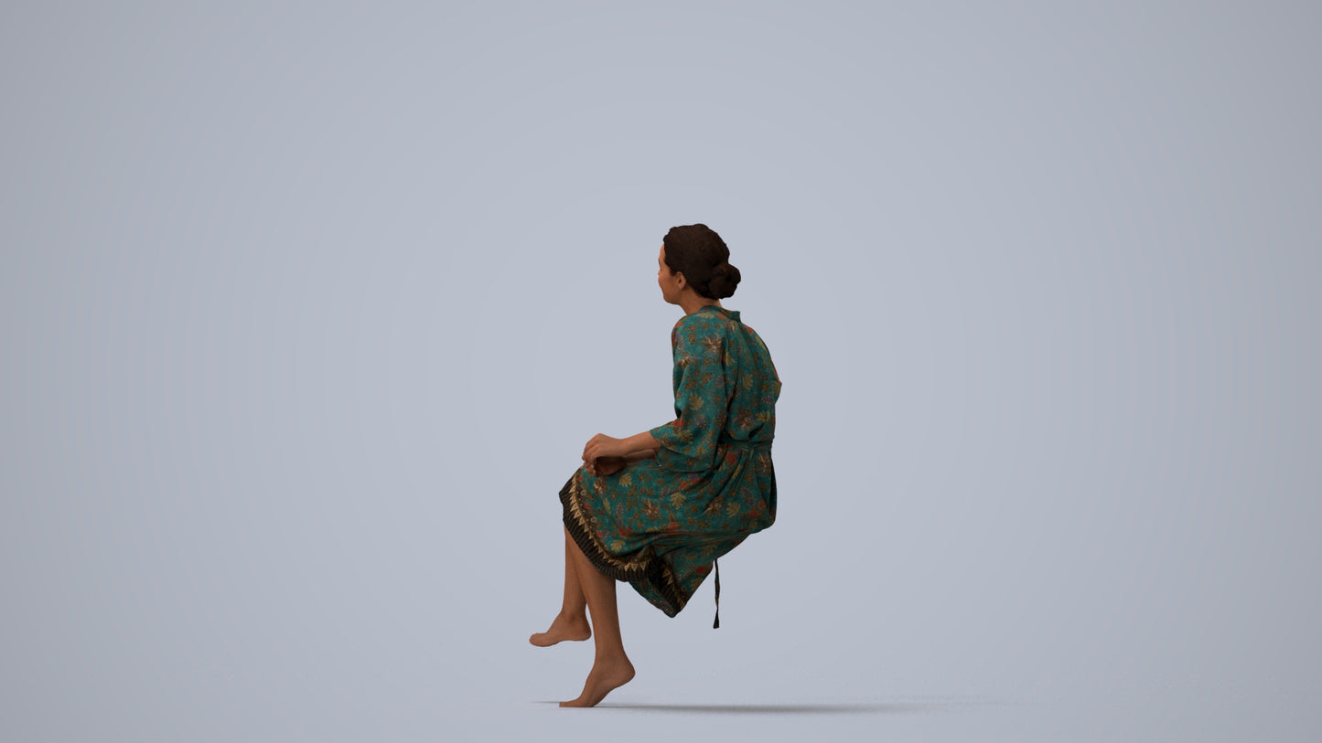 3D scanned woman bathroom, photorealistic archviz people for Enscape and SketchUp, three-quarter view render