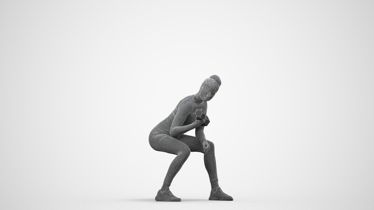 realistic 3D human woman sport, archviz people FBX OBJ for Blender, wireframe side view