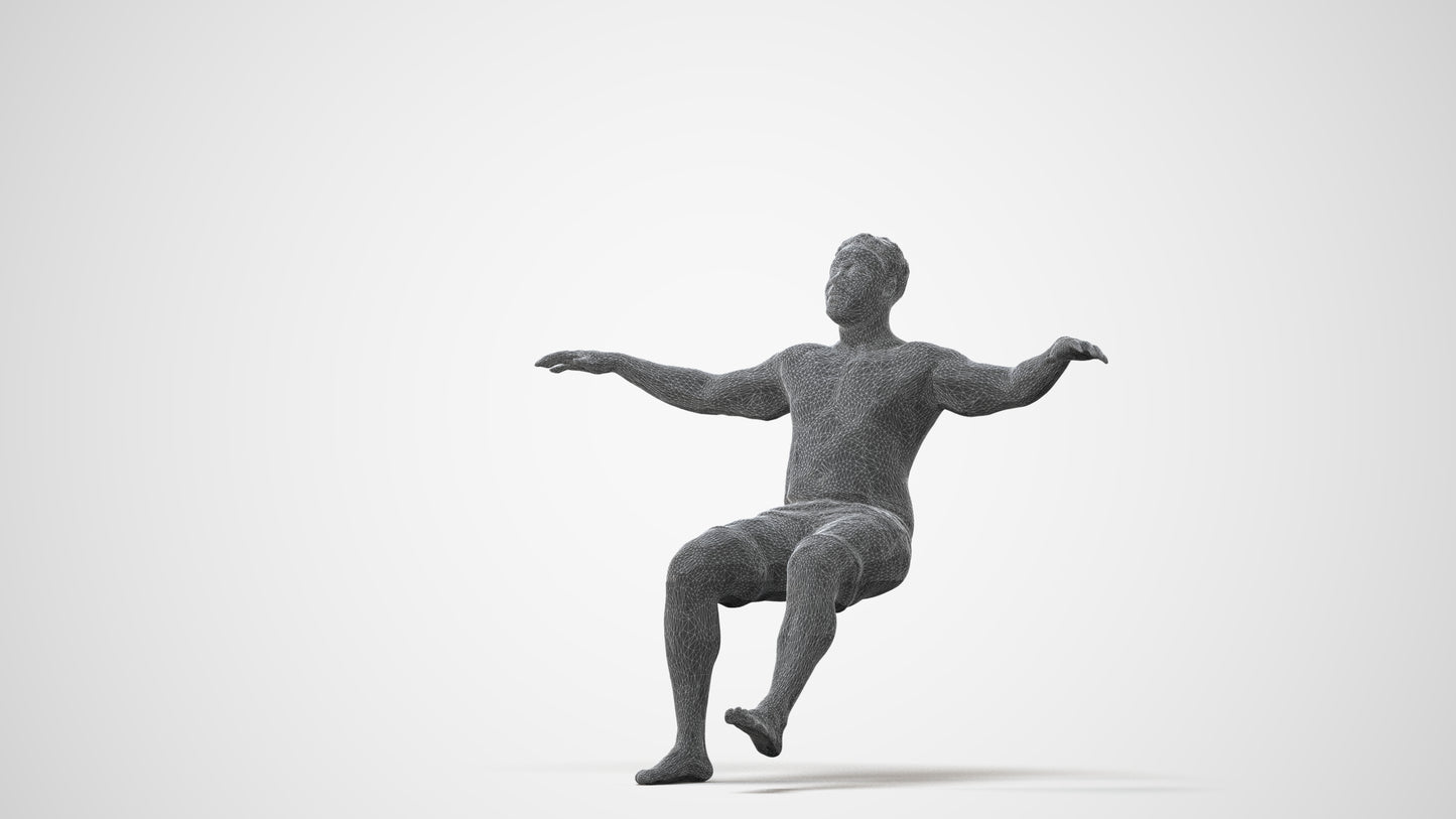 3D human model man pool, photogrammetry scanned person for archviz, square thumbnail