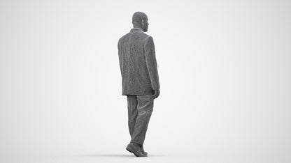 3D scanned man walking business, photorealistic archviz people for Enscape and SketchUp, wireframe side view
