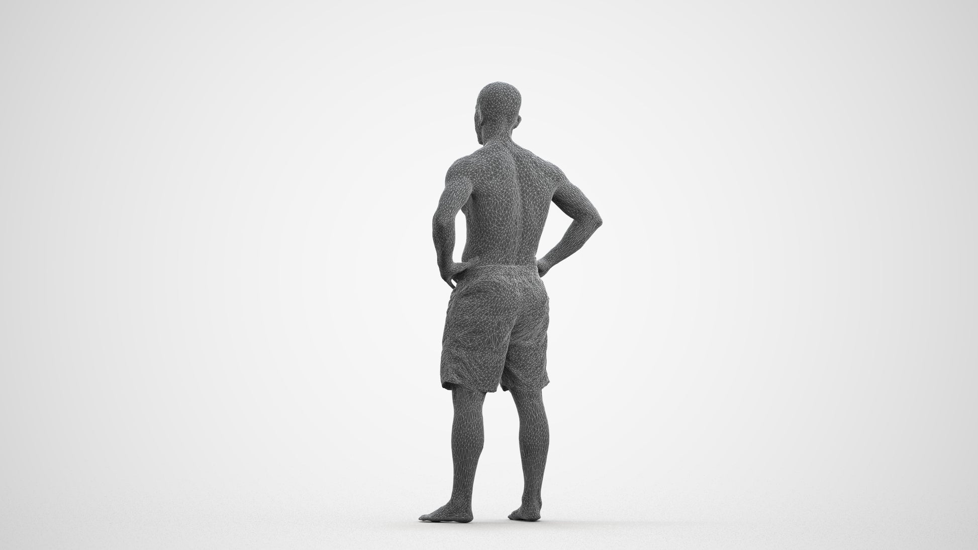 realistic 3D human man pool, archviz people FBX OBJ for Blender, wireframe front view