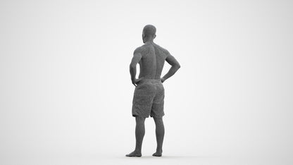 realistic 3D human man pool, archviz people FBX OBJ for Blender, wireframe front view