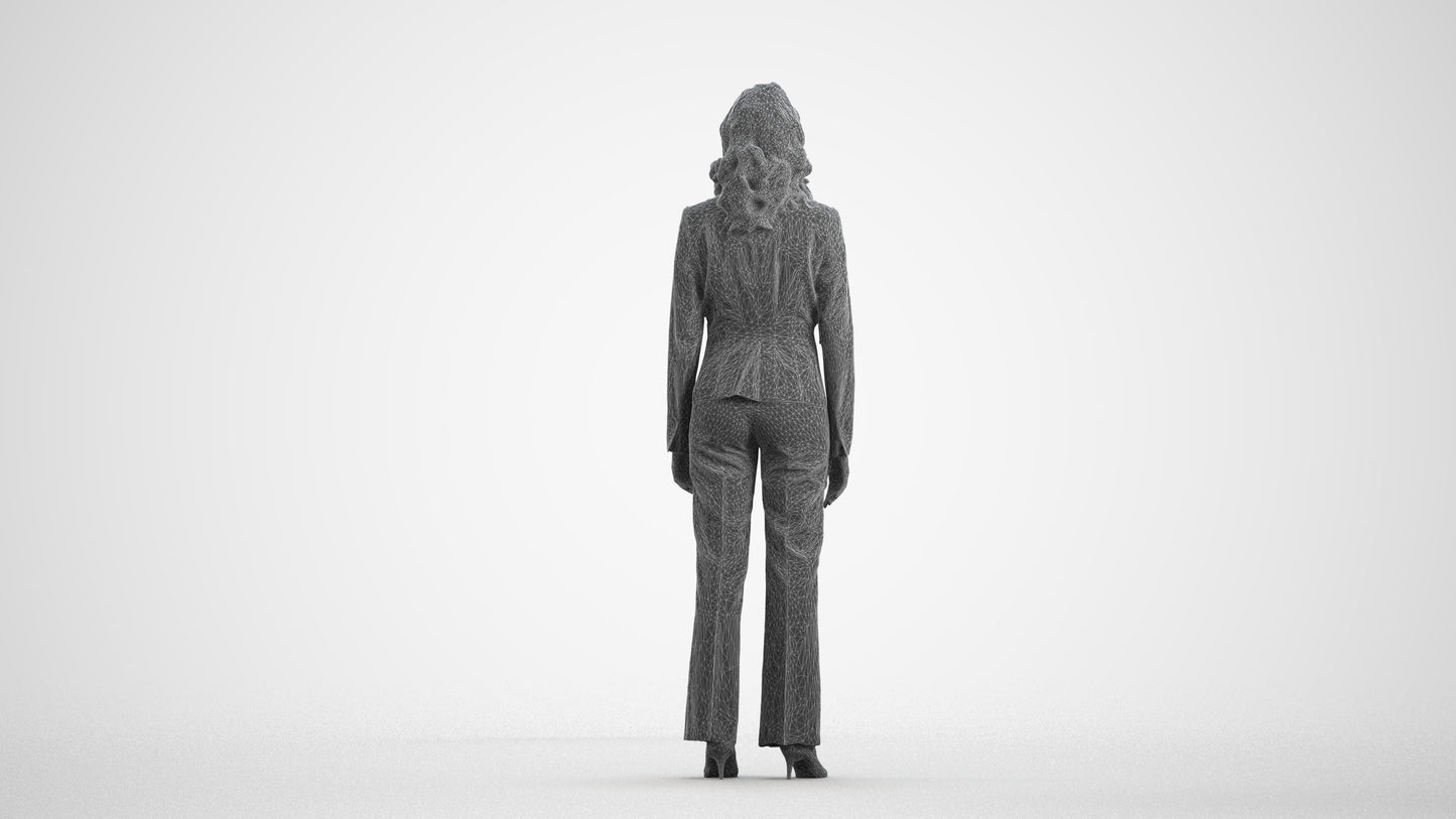 photogrammetry 3D woman business standing, realistic human model archviz FBX, wireframe front view