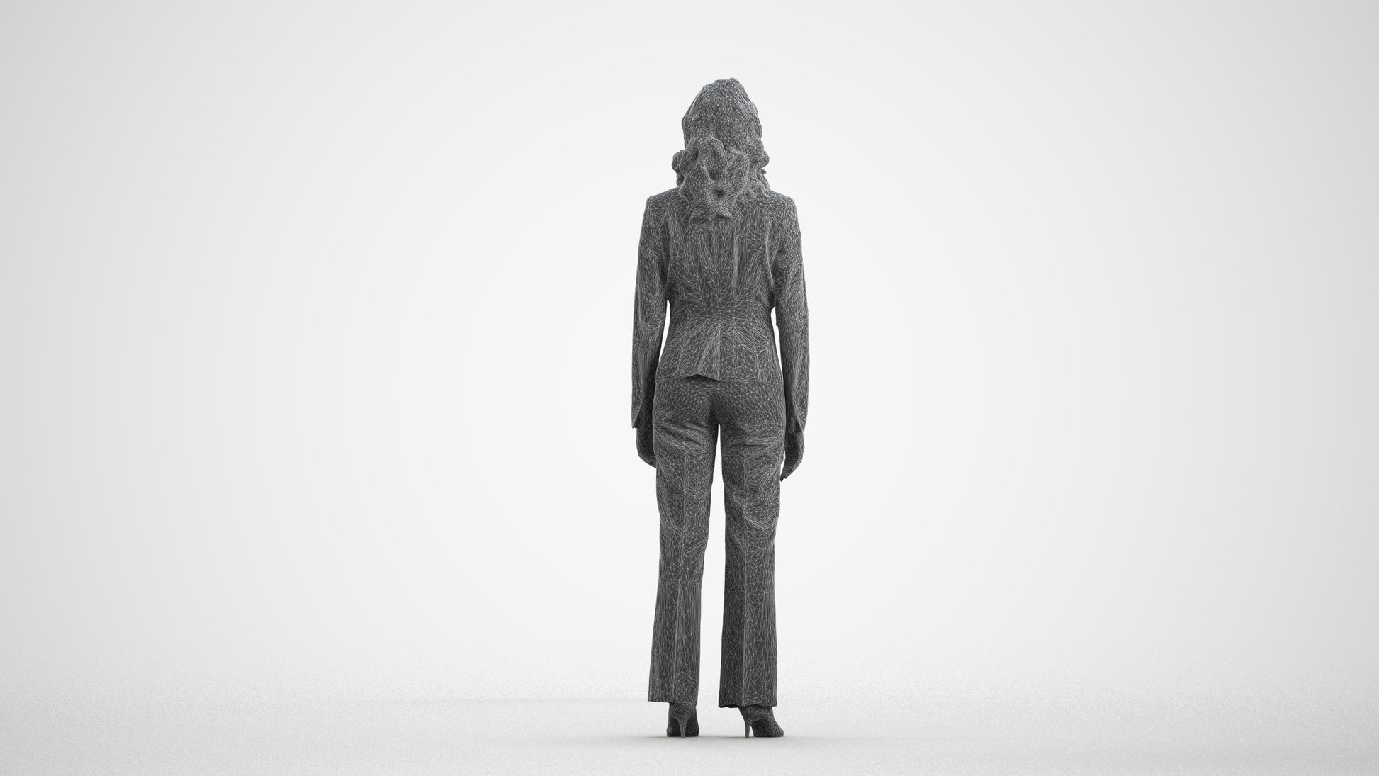 photogrammetry 3D woman business standing, realistic human model archviz FBX, wireframe front view