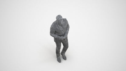 realistic 3D human man business standing, archviz people FBX OBJ for Blender, wireframe three-quarter view