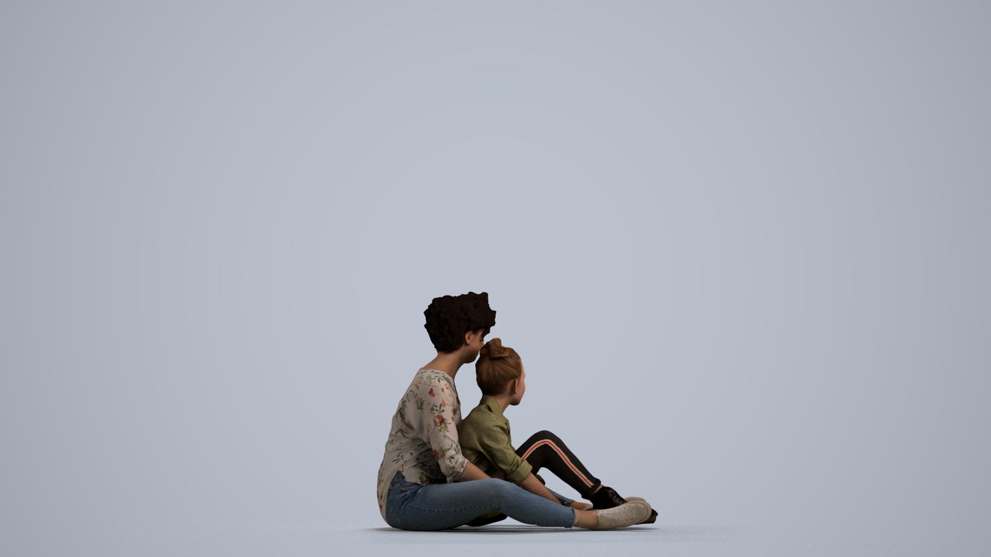 realistic 3D girl casual kids, scanned archviz people for Blender and 3ds Max, front view render