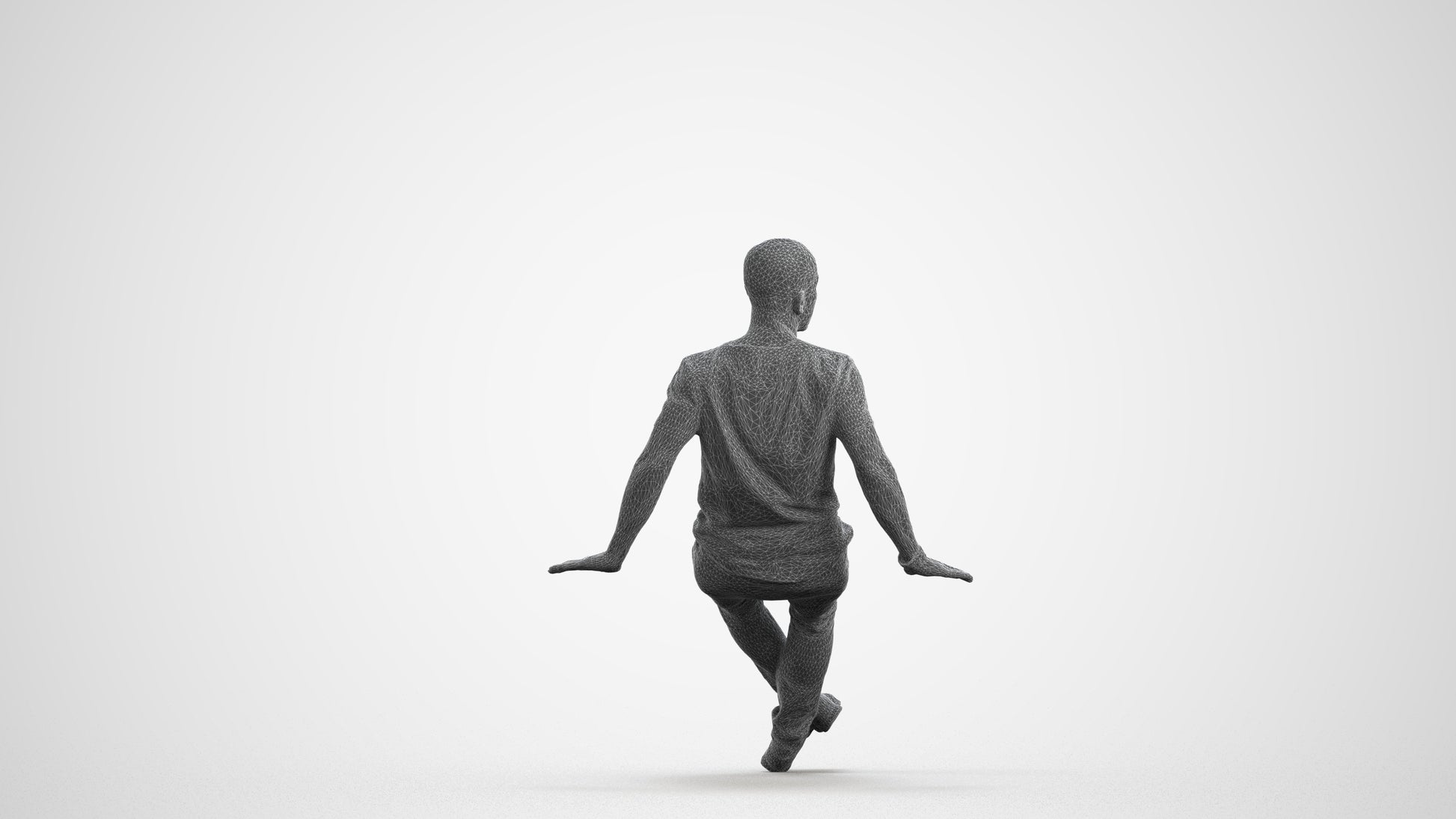 photogrammetry 3D man casual sitting, realistic human model archviz FBX, wireframe front view