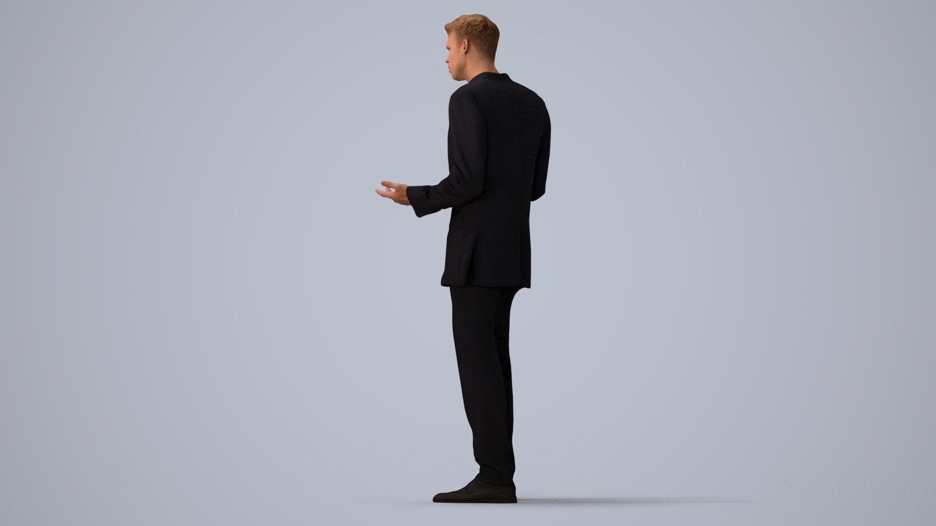 3D human model man business, photogrammetry scanned person for archviz, three-quarter view render