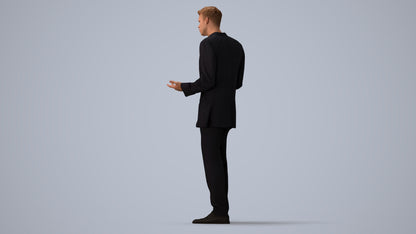 3D human model man business, photogrammetry scanned person for archviz, three-quarter view render