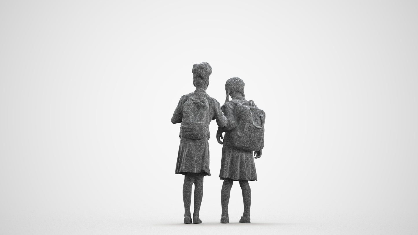 realistic 3D girl kids, scanned archviz people for Blender and 3ds Max, wireframe front view