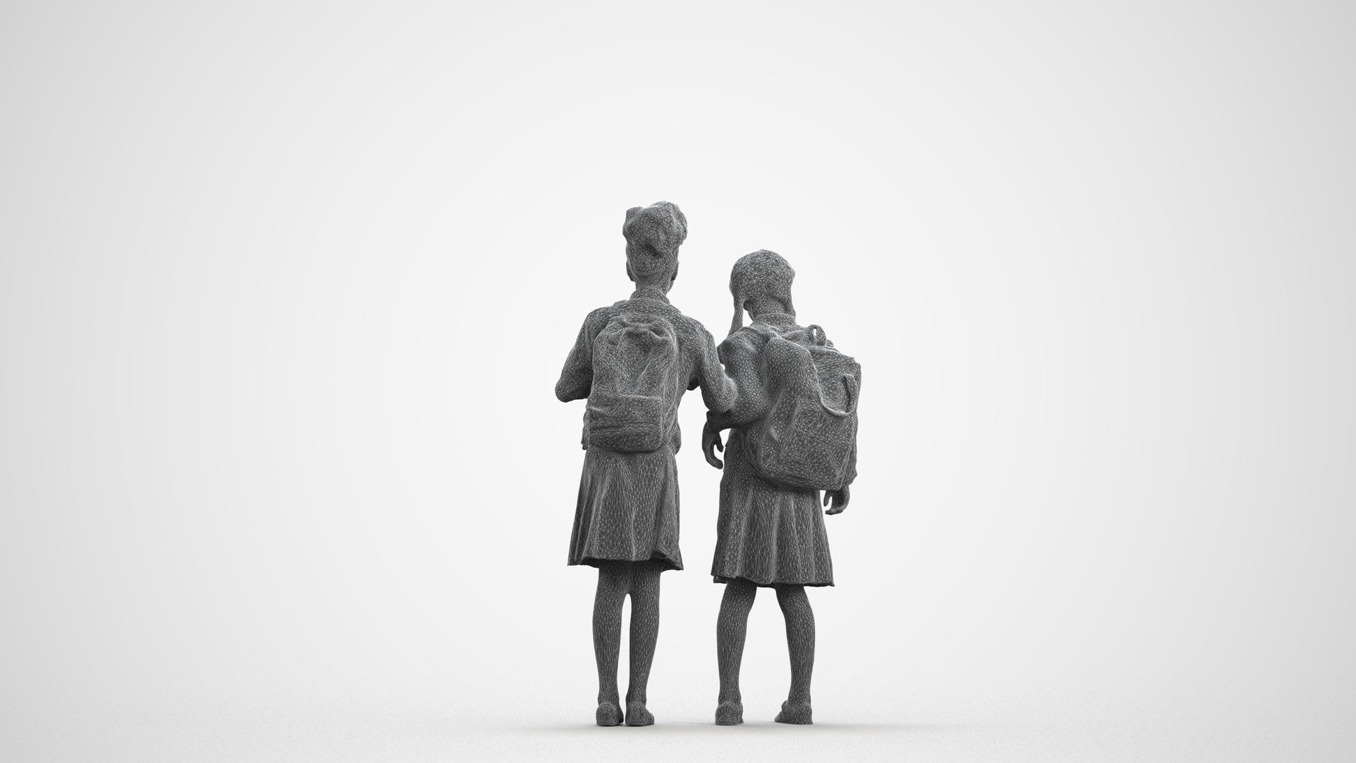 realistic 3D girl kids, scanned archviz people for Blender and 3ds Max, wireframe front view