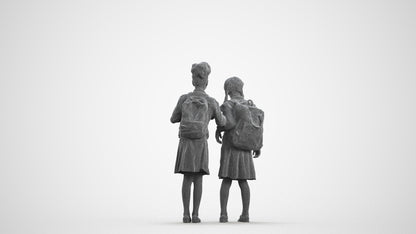 realistic 3D girl kids, scanned archviz people for Blender and 3ds Max, wireframe front view