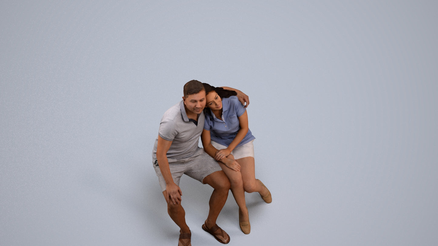 3D human model woman casual couple, photogrammetry scanned person for archviz, back view render