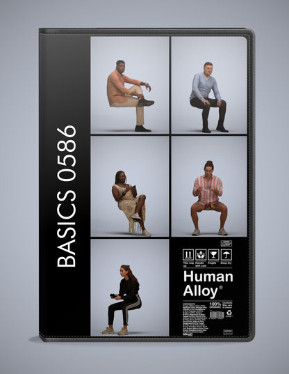 5x realistic 3D people sitting pack, scanned archviz collection for Blender and 3ds Max