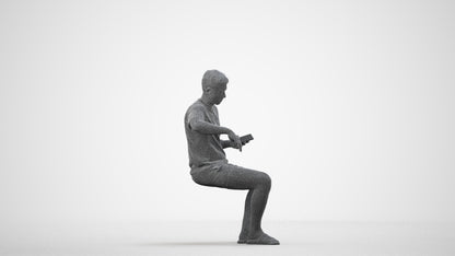 realistic 3D man casual sitting, scanned archviz people for Blender and 3ds Max, wireframe side view