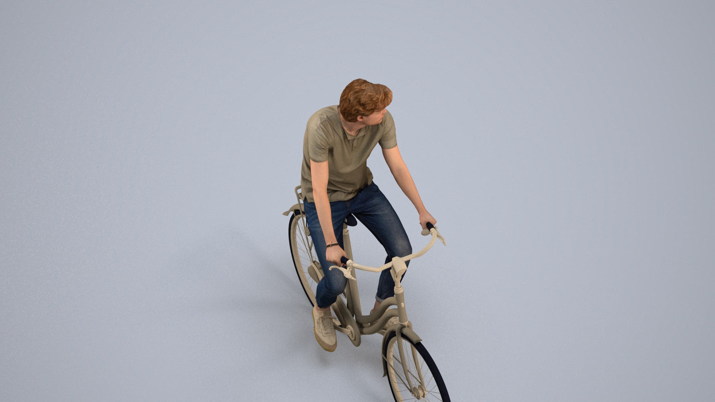 realistic 3D man casual cycling, scanned archviz people for Blender and 3ds Max, back view render
