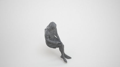 realistic 3D senior woman casual sitting, scanned archviz people for Blender and 3ds Max, wireframe three-quarter view