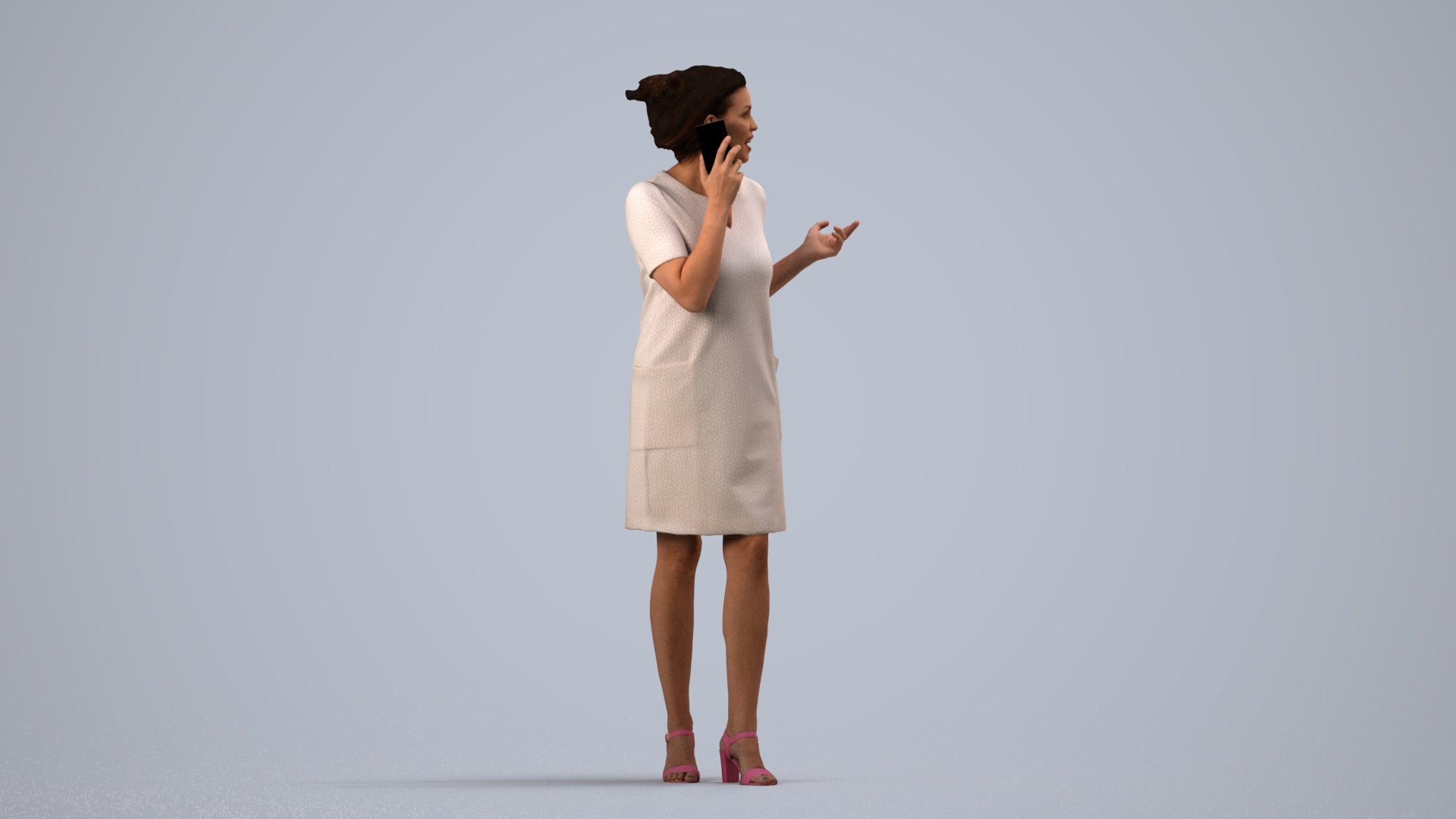 realistic 3D human woman business walking, archviz people FBX OBJ for Blender, side view render