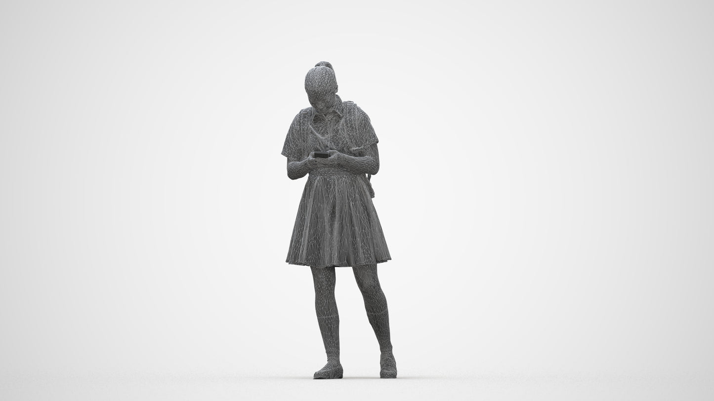 realistic 3D human girl kids, archviz people FBX OBJ for Blender, wireframe back view