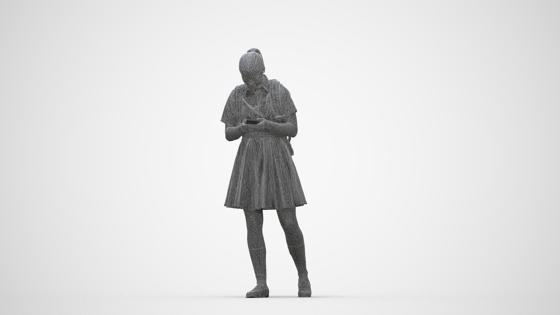 realistic 3D human girl kids, archviz people FBX OBJ for Blender, wireframe back view