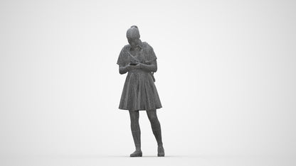realistic 3D human girl kids, archviz people FBX OBJ for Blender, wireframe back view