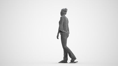 realistic 3D people woman casual walking, render-ready for V-Ray and Corona, FBX OBJ, wireframe front view