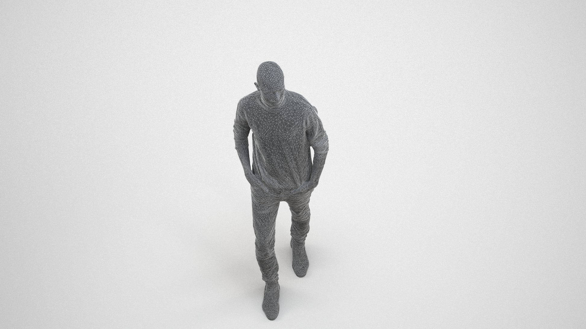 photogrammetry 3D man casual walking, realistic human model archviz FBX, wireframe three-quarter view