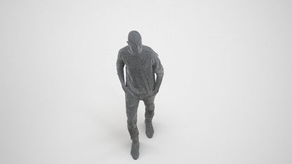 photogrammetry 3D man casual walking, realistic human model archviz FBX, wireframe three-quarter view