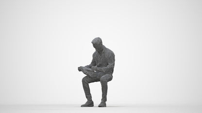 photogrammetry 3D man business sitting, realistic human model archviz FBX, wireframe back view