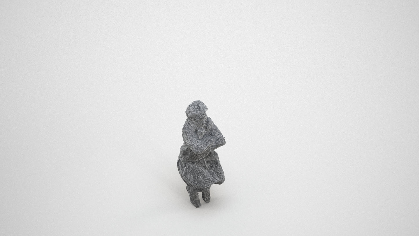 scanned 3D girl kids, photogrammetry people for Enscape and V-Ray, wireframe three-quarter view