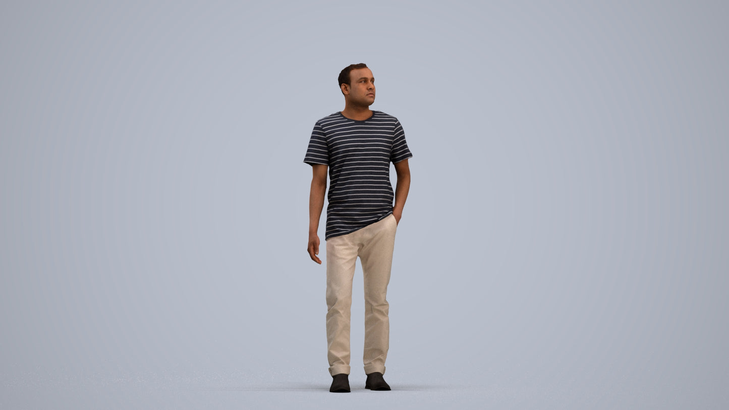 scanned 3D man casual walking, photogrammetry people for Enscape and V-Ray, standing pose render