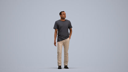 scanned 3D man casual walking, photogrammetry people for Enscape and V-Ray, standing pose render