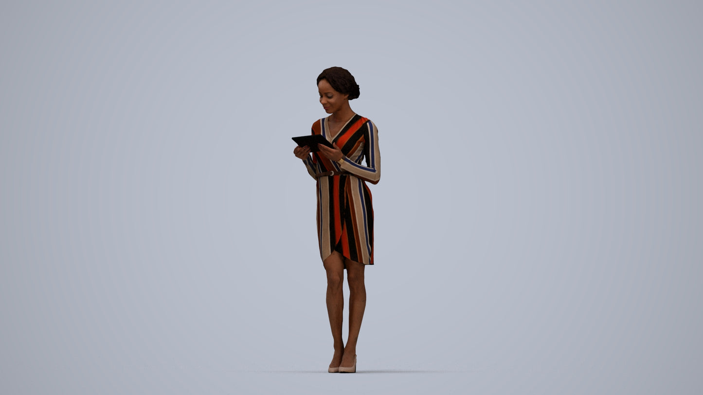 realistic 3D people woman casual walking, render-ready for V-Ray and Corona, FBX OBJ, top-down view render