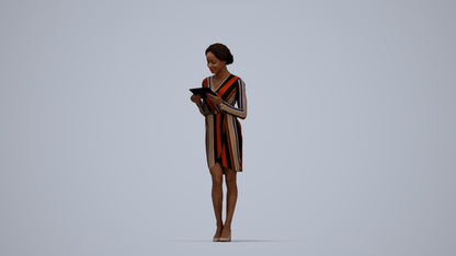 realistic 3D people woman casual walking, render-ready for V-Ray and Corona, FBX OBJ, top-down view render