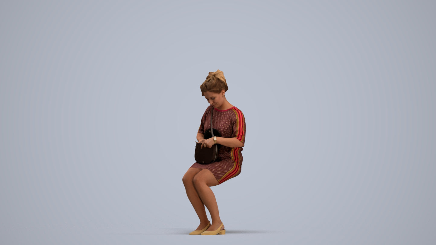 3D scanned woman sitting casual, photorealistic archviz people for Enscape and SketchUp, standing pose render