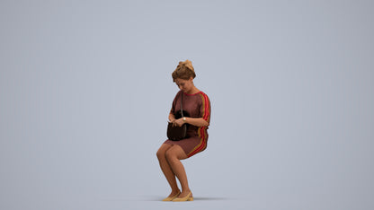 3D scanned woman sitting casual, photorealistic archviz people for Enscape and SketchUp, standing pose render