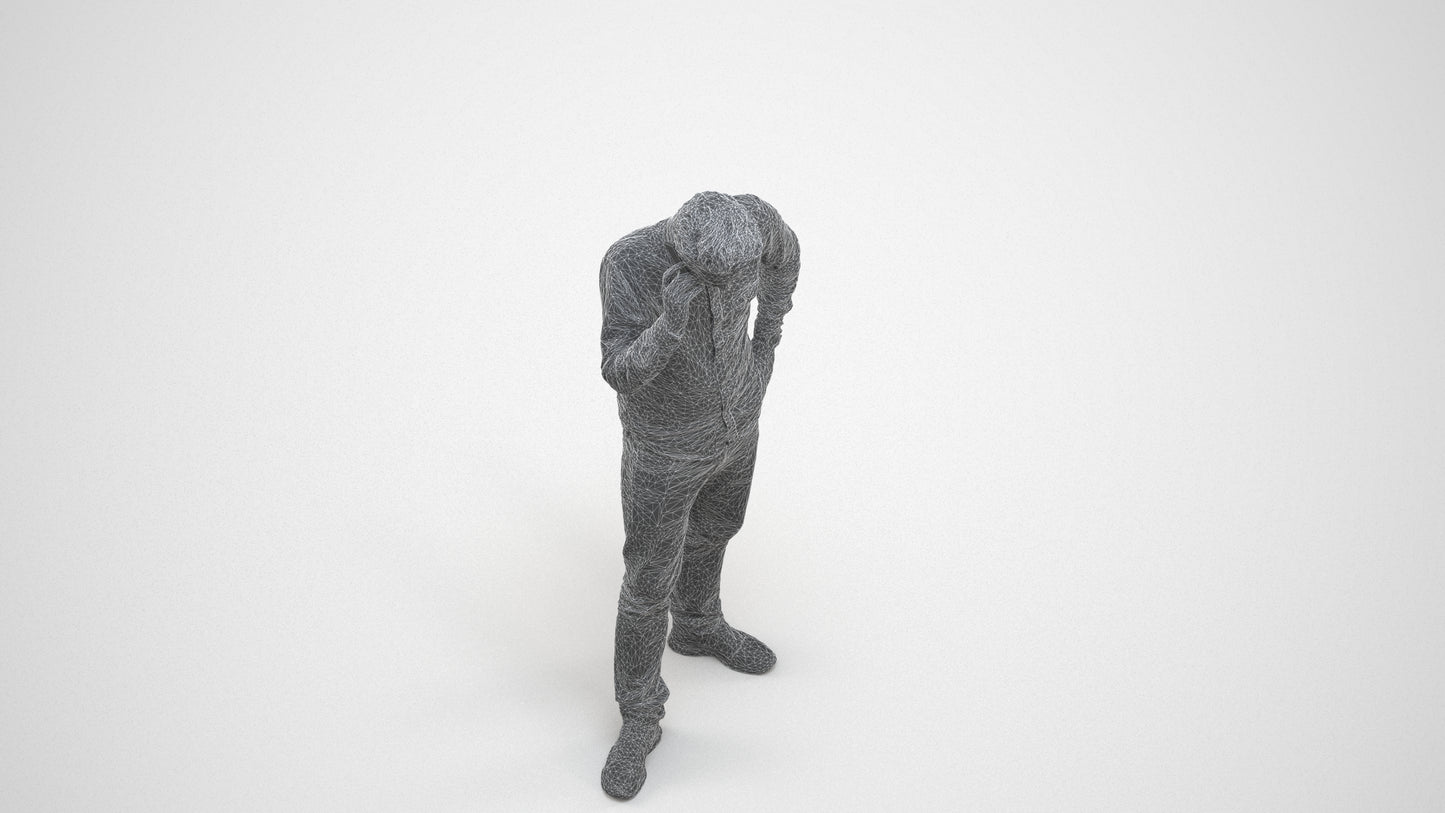 scanned 3D man casual standing, photogrammetry people for Enscape and V-Ray, wireframe three-quarter view