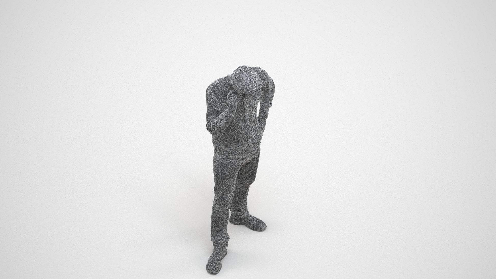 scanned 3D man casual standing, photogrammetry people for Enscape and V-Ray, wireframe three-quarter view