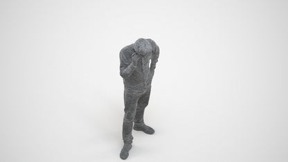 scanned 3D man casual standing, photogrammetry people for Enscape and V-Ray, wireframe three-quarter view
