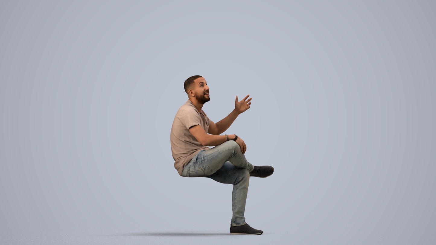 realistic 3D people man casual sitting, render-ready for V-Ray and Corona, FBX OBJ, side view render