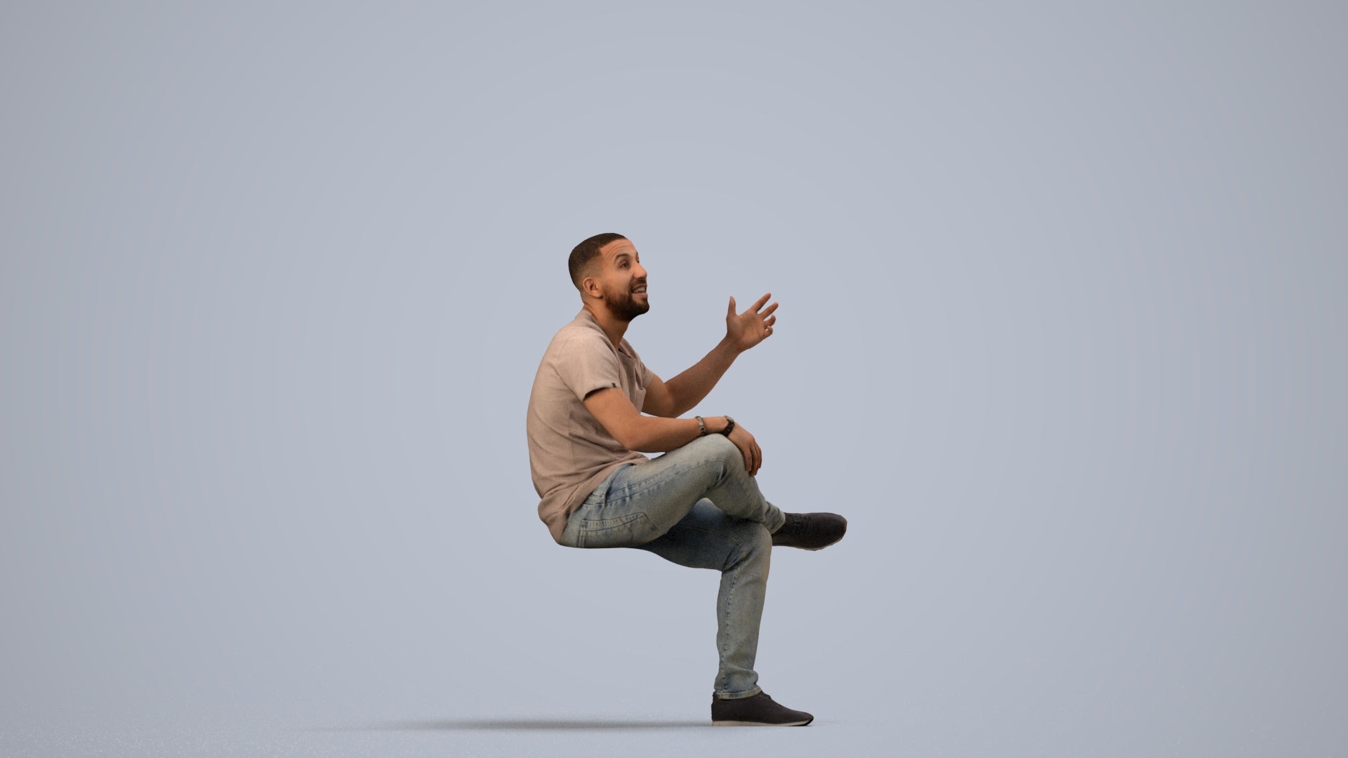 realistic 3D people man casual sitting, render-ready for V-Ray and Corona, FBX OBJ, side view render
